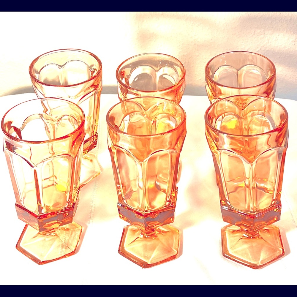 VINTAGE FOSTORIA  Drinking Glasses Iced Tea Goblets Virginia PEACH 7"H SET OF 6